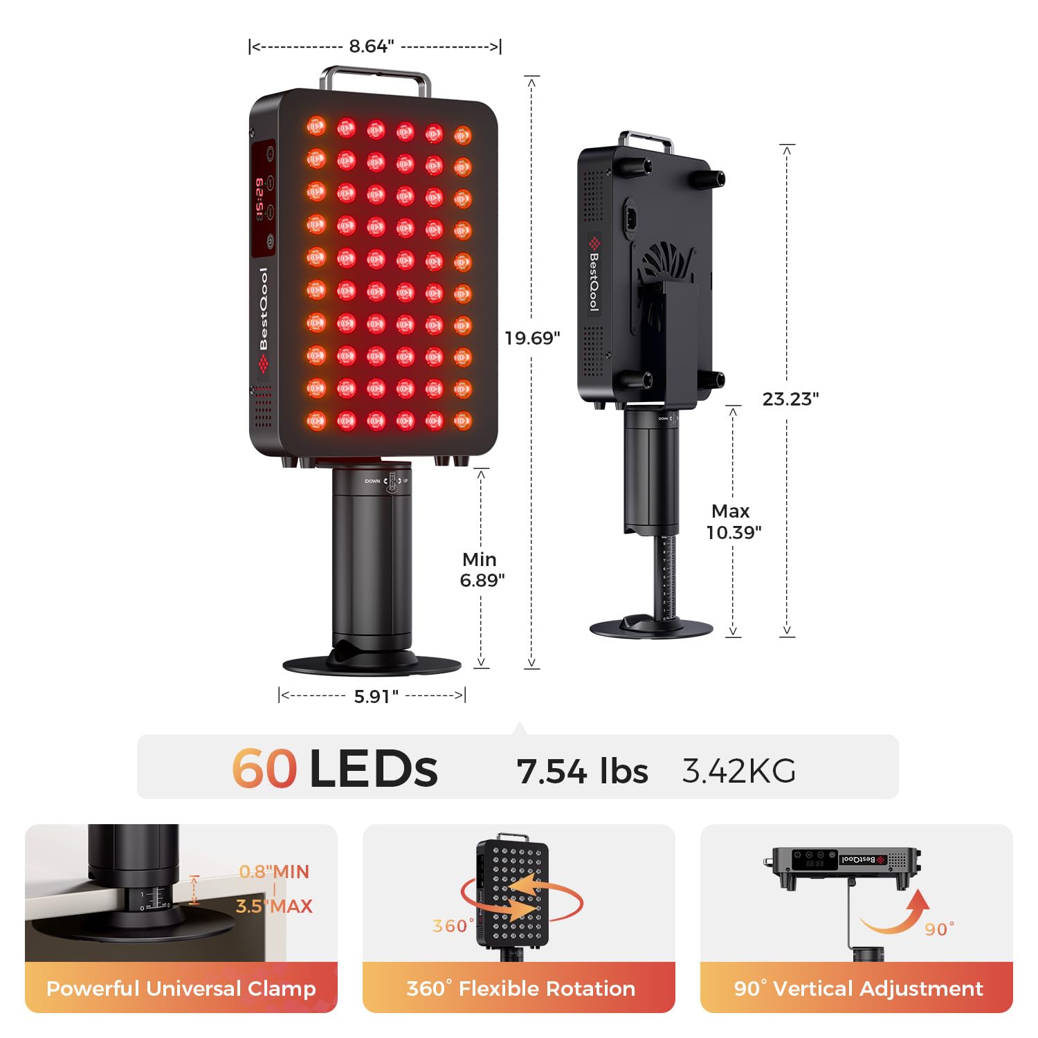 BestQool Red Light Therapy, 6 Wavelengths Infrared Light Therapy with Stand, Elite Grade 60 LED Dual Chip Red Light Therapy for Face, Body, Pain Relief, Recovery, Improve Sleep, 140W