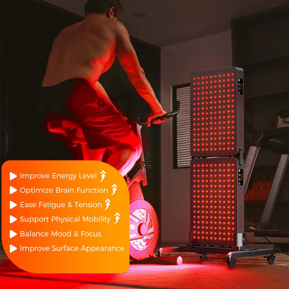 BestQool Red Light Therapy, 6 Wavelengths Infrared Light Therapy with Stand, Elite Grade 60 LED Dual Chip Red Light Therapy for Face, Body, Pain Relief, Recovery, Improve Sleep, 140W