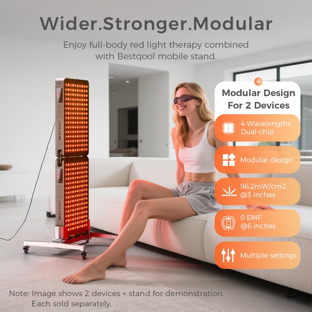 BestQool Red Light Therapy, 6 Wavelengths Infrared Light Therapy with Stand, Elite Grade 60 LED Dual Chip Red Light Therapy for Face, Body, Pain Relief, Recovery, Improve Sleep, 140W