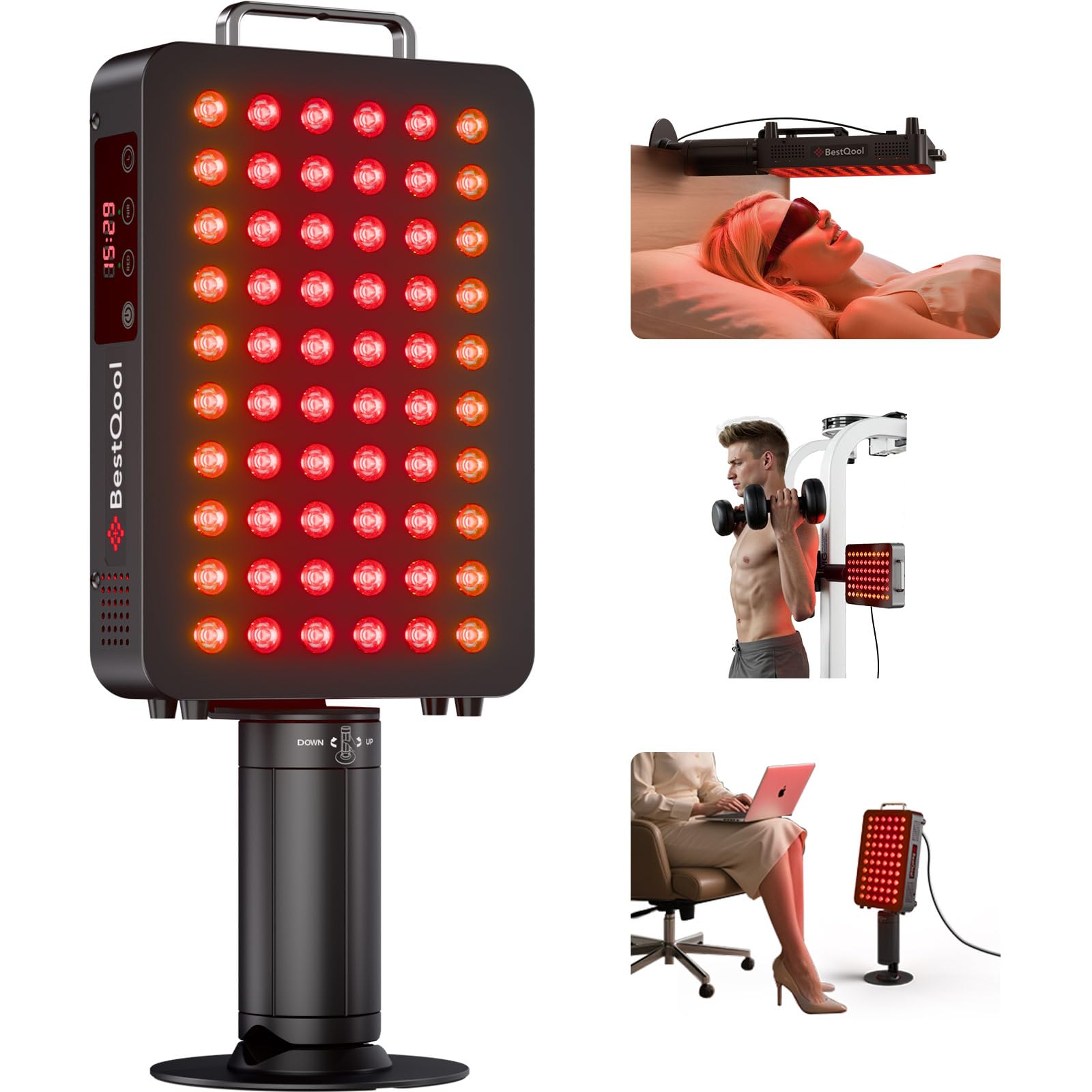 BestQool Red Light Therapy, 6 Wavelengths Infrared Light Therapy with Stand, Elite Grade 60 LED Dual Chip Red Light Therapy for Face, Body, Pain Relief, Recovery, Improve Sleep, 140W