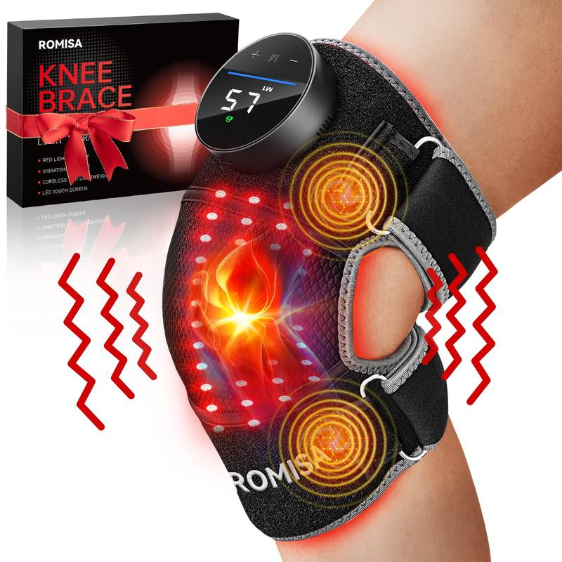 Best Gift for Parents Red Light Therapy & Vibration Massage Knee Brace - Wireless Rechargeable Controller, 660Nm&850Nm Red Light Therapy Heated Device for Knee/Joint/Elbow/Shoulder Pain Relief, Faster Recovery Black Cordless