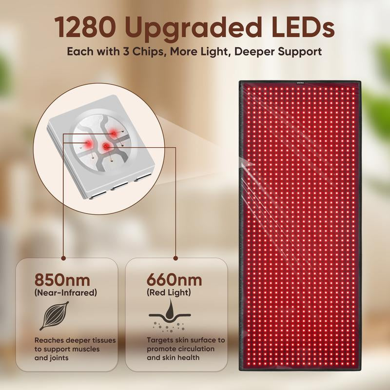 WEETALL Red Light Therapy Mat 71''X31'' Extra Large Infrared 1280 Leds 660Nm 850Nm Pain Relief Body Relax Energy Recovery Joint Repair Sleep Improvement