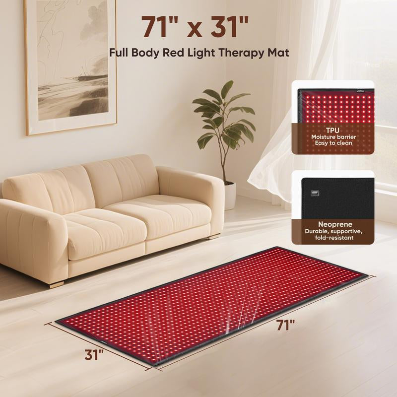 WEETALL Red Light Therapy Mat 71''X31'' Extra Large Infrared 1280 Leds 660Nm 850Nm Pain Relief Body Relax Energy Recovery Joint Repair Sleep Improvement