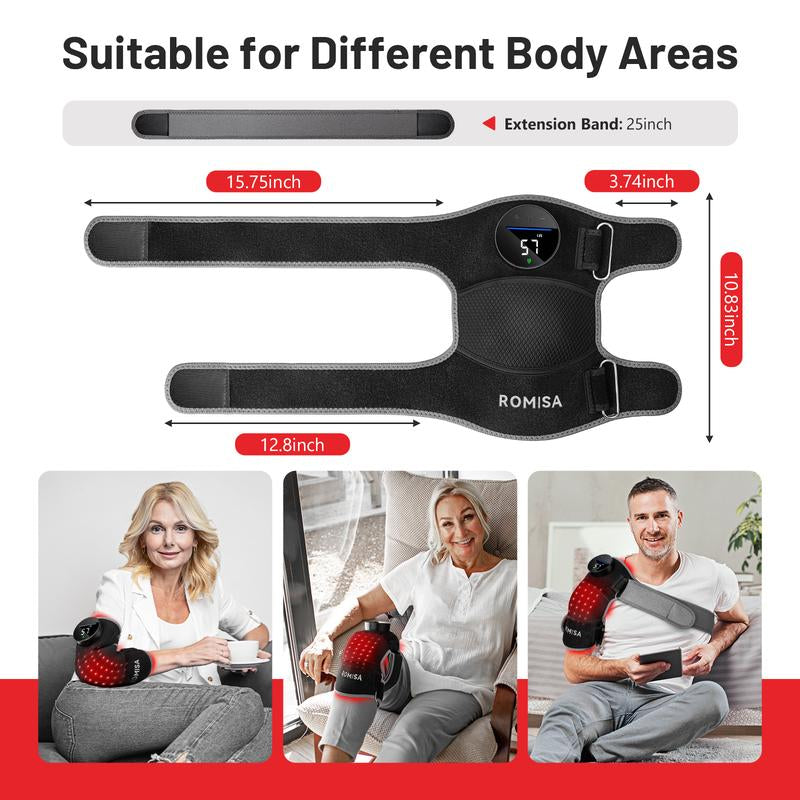 Best Gift for Parents Red Light Therapy & Vibration Massage Knee Brace - Wireless Rechargeable Controller, 660Nm&850Nm Red Light Therapy Heated Device for Knee/Joint/Elbow/Shoulder Pain Relief, Faster Recovery Black Cordless