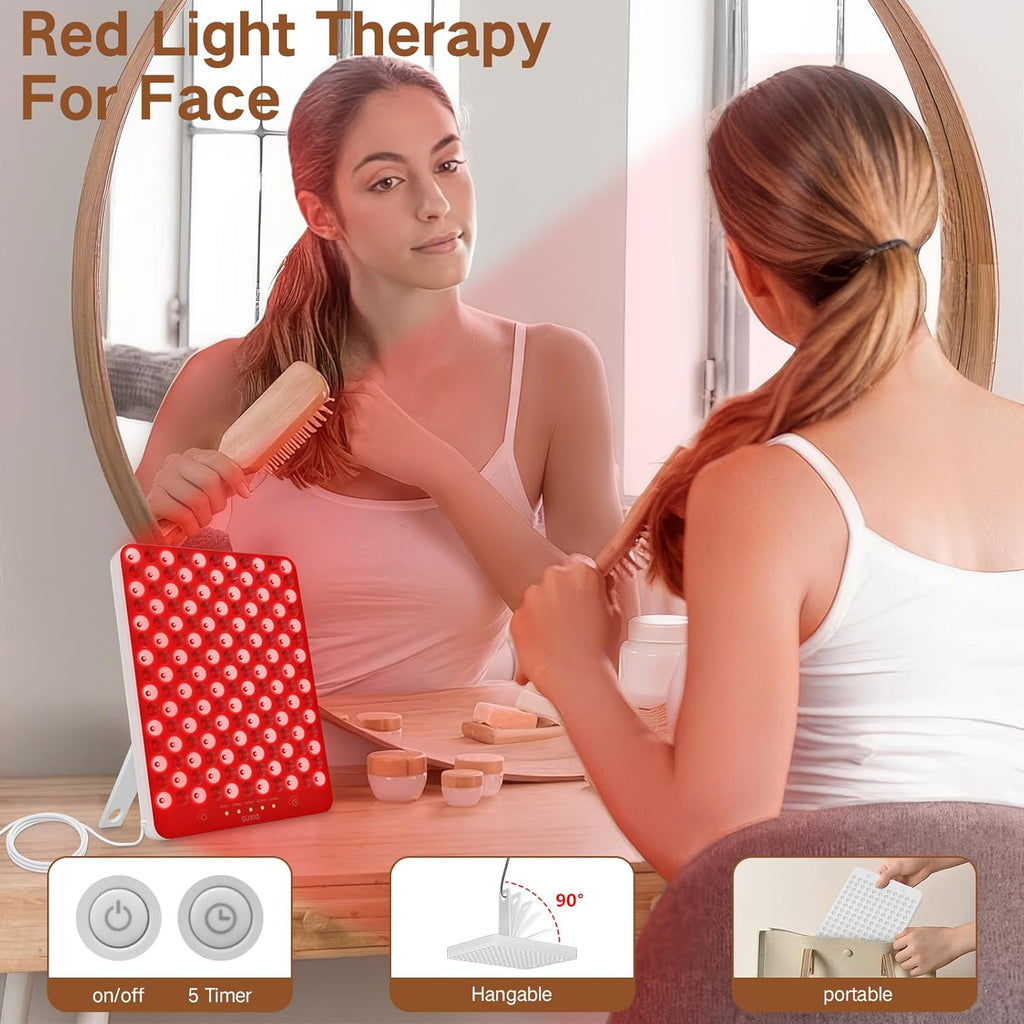Transform Your Skin with the Red Light Therapy Lamp - 165 LED Panel for Face & Body, Portable Deep 660Nm - 850Nm Infrared Device with Eye-Patch in Sleek White