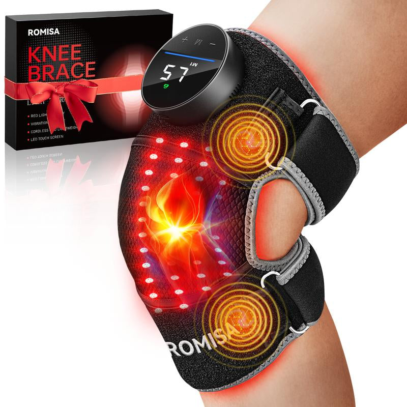 Best Gift for Parents Red Light Therapy & Vibration Massage Knee Brace - Wireless Rechargeable Controller, 660Nm&850Nm Red Light Therapy Heated Device for Knee/Joint/Elbow/Shoulder Pain Relief, Faster Recovery Black Cordless