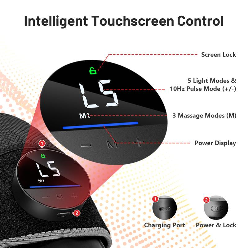 Best Gift for Parents Red Light Therapy & Vibration Massage Knee Brace - Wireless Rechargeable Controller, 660Nm&850Nm Red Light Therapy Heated Device for Knee/Joint/Elbow/Shoulder Pain Relief, Faster Recovery Black Cordless