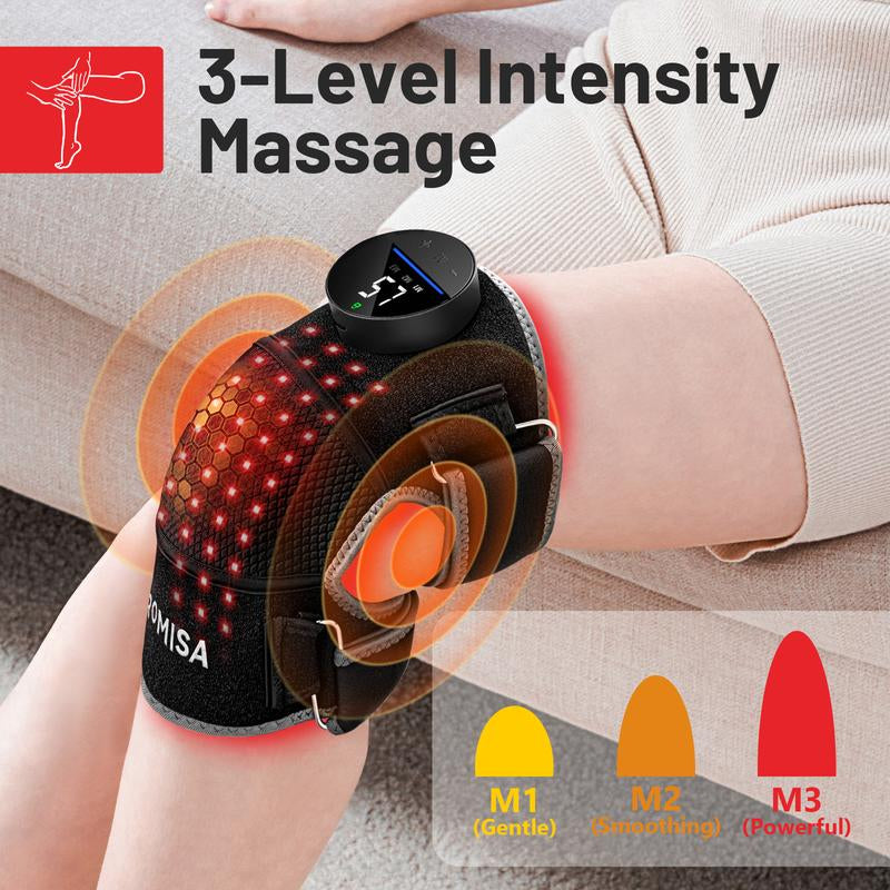 Best Gift for Parents Red Light Therapy & Vibration Massage Knee Brace - Wireless Rechargeable Controller, 660Nm&850Nm Red Light Therapy Heated Device for Knee/Joint/Elbow/Shoulder Pain Relief, Faster Recovery Black Cordless