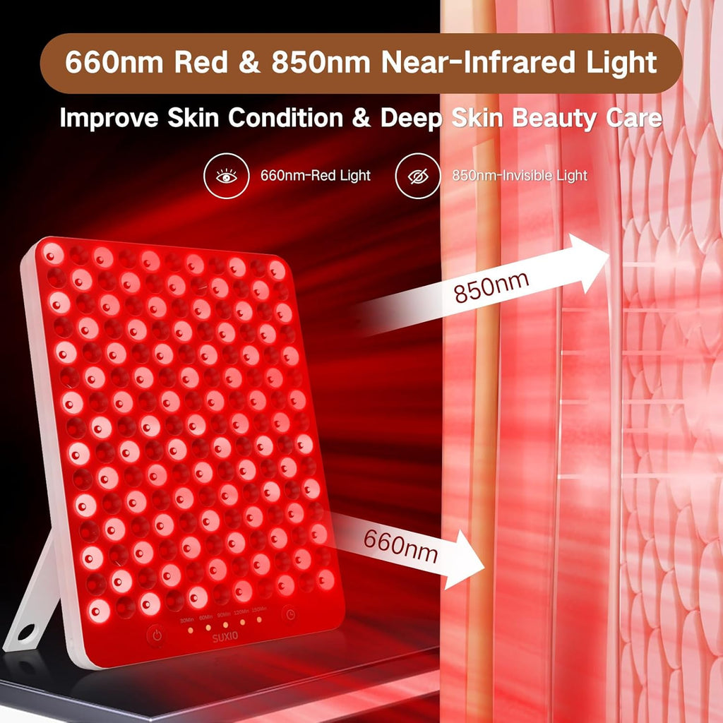 Transform Your Skin with the Red Light Therapy Lamp - 165 LED Panel for Face & Body, Portable Deep 660Nm - 850Nm Infrared Device with Eye-Patch in Sleek White