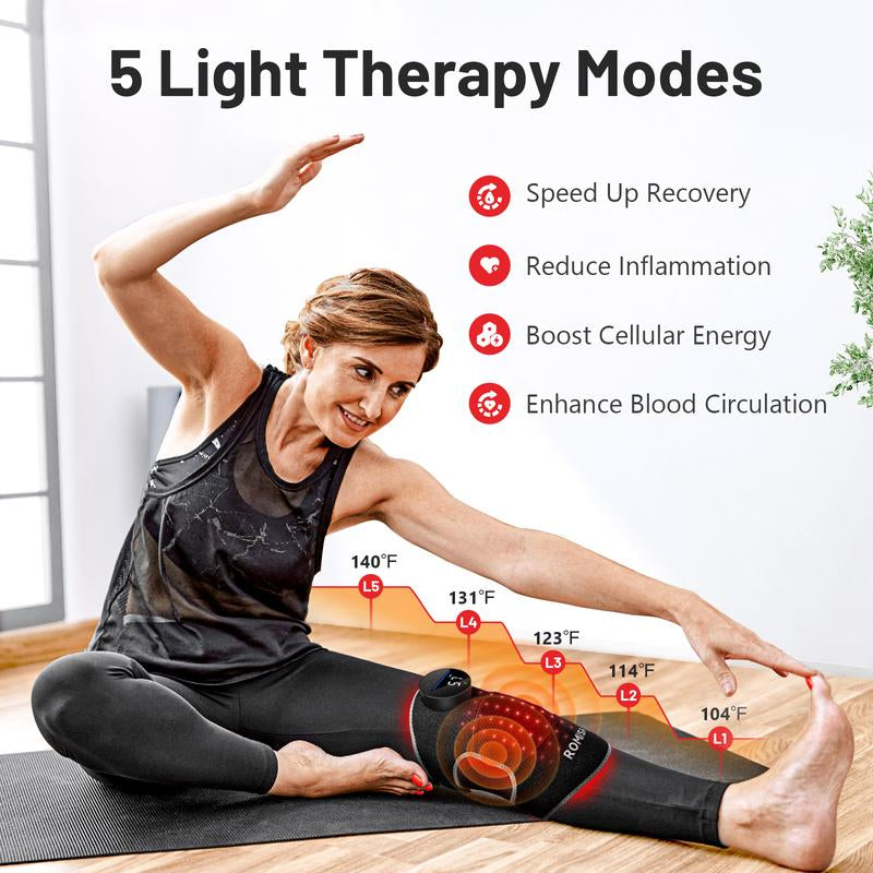 Best Gift for Parents Red Light Therapy & Vibration Massage Knee Brace - Wireless Rechargeable Controller, 660Nm&850Nm Red Light Therapy Heated Device for Knee/Joint/Elbow/Shoulder Pain Relief, Faster Recovery Black Cordless