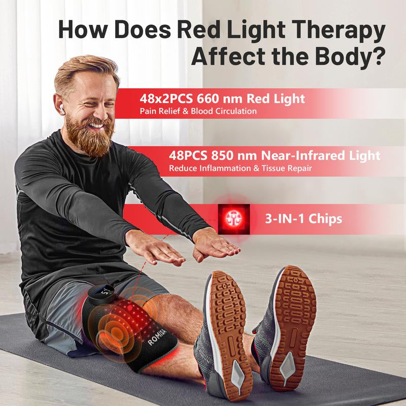 Best Gift for Parents Red Light Therapy & Vibration Massage Knee Brace - Wireless Rechargeable Controller, 660Nm&850Nm Red Light Therapy Heated Device for Knee/Joint/Elbow/Shoulder Pain Relief, Faster Recovery Black Cordless