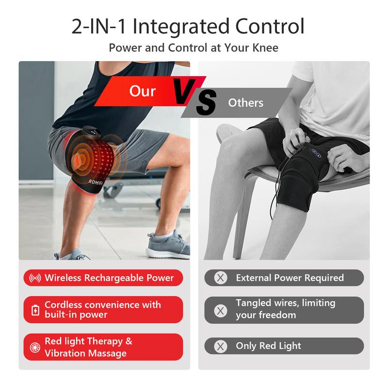 Best Gift for Parents Red Light Therapy & Vibration Massage Knee Brace - Wireless Rechargeable Controller, 660Nm&850Nm Red Light Therapy Heated Device for Knee/Joint/Elbow/Shoulder Pain Relief, Faster Recovery Black Cordless